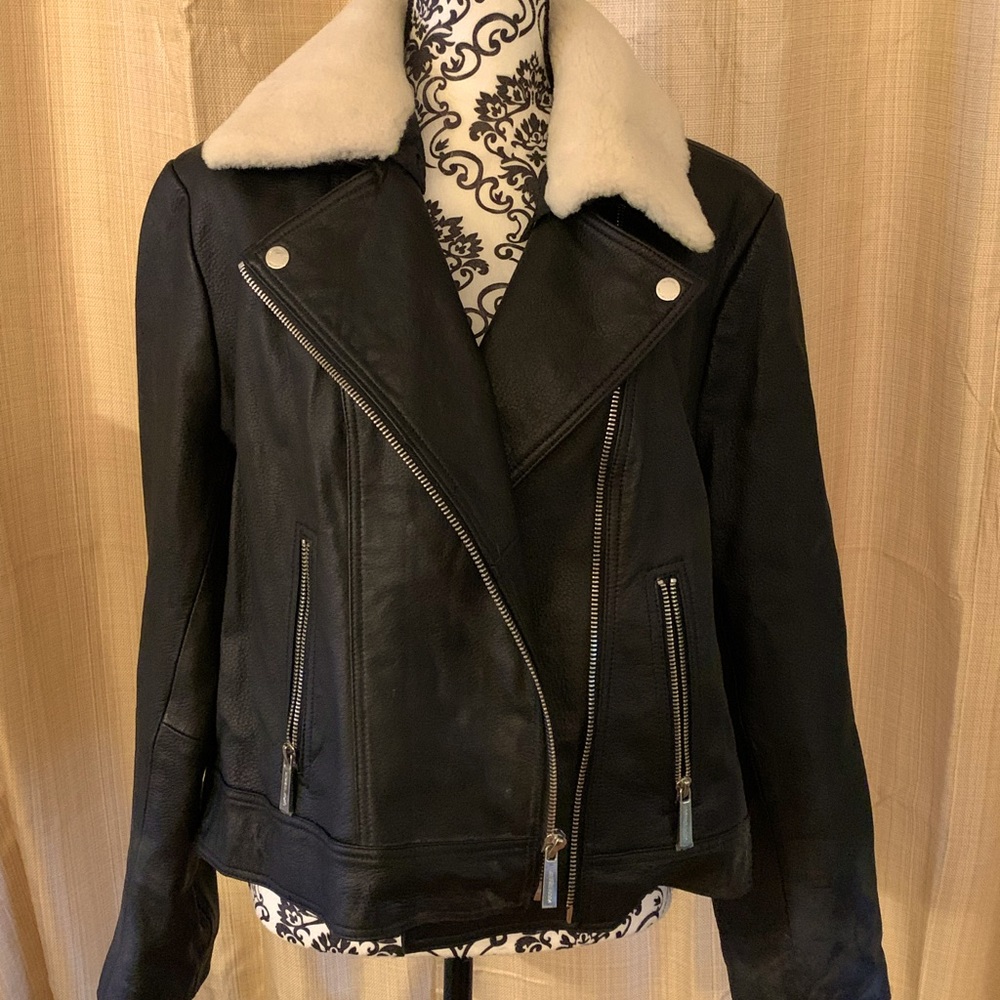 NWOT Michael Kors Leather/Shearling Motorcycle Jacket, Size XXL